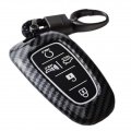 Carbon Pattern Shell Silicone Remote Key Fob Cover W Keychain For Hyundai Tucson Santa Palisade Sonata Ioniq 5 Nexo