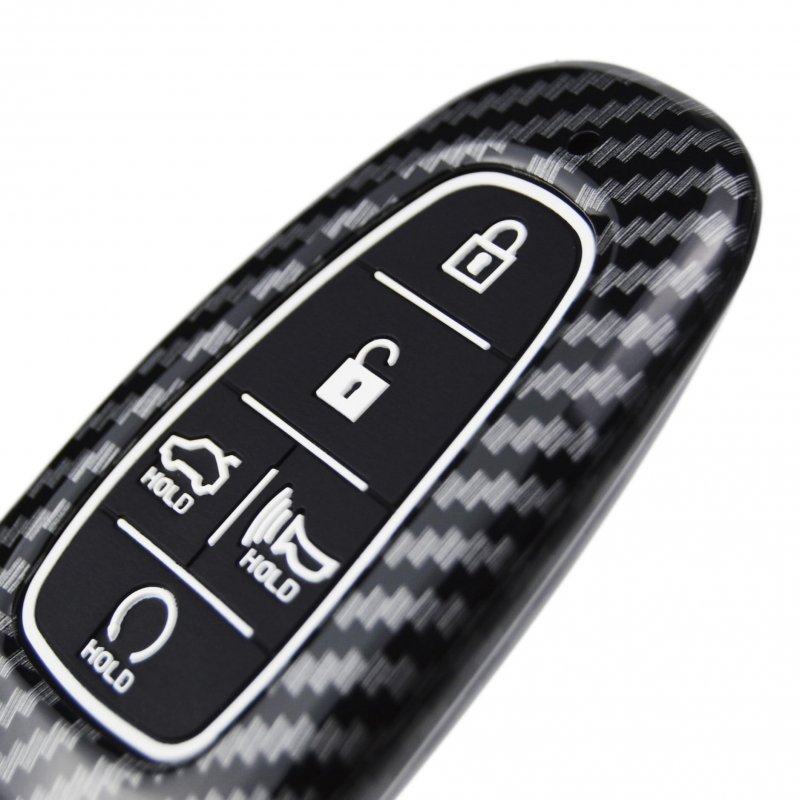 Carbon Pattern Shell Silicone Remote Key Fob Cover W Keychain For Hyundai Tucson Santa Palisade Sonata Ioniq 5 Nexo