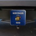 Rustic Wisconsin State Flag Distressed Usa Tow Trailer Hitch Cover Plug Insert
