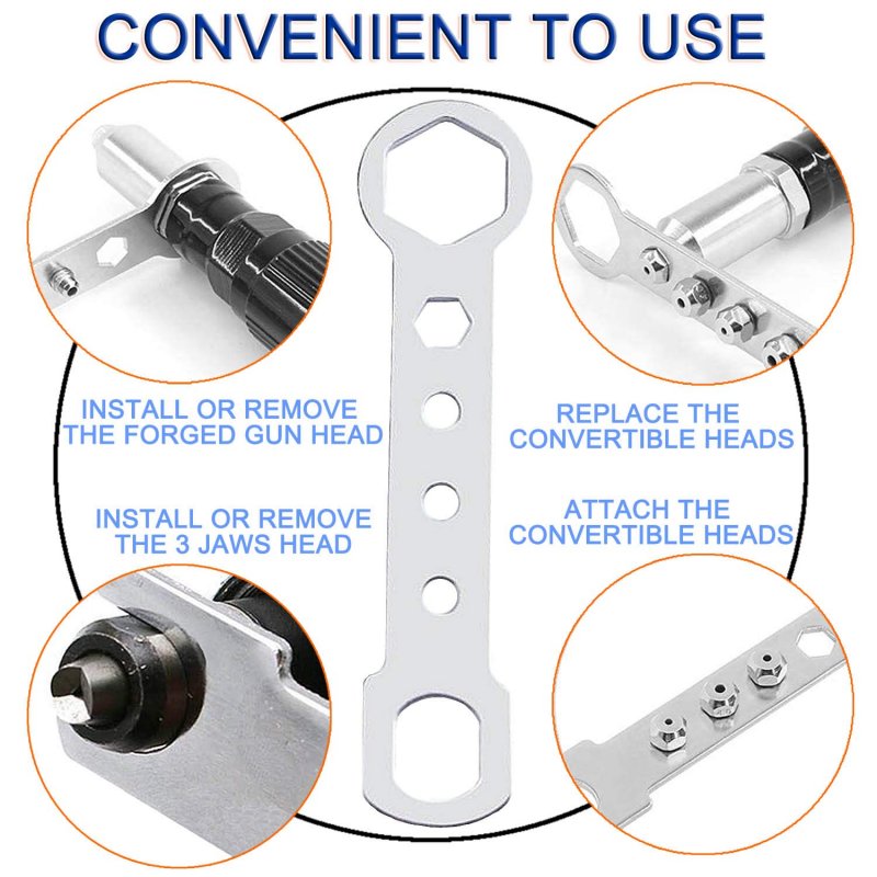 Electric Rivet Gun Adapter For Cordless Drill Metal Blind Riveting Insert Nut Attachment Power Tool Kit With 3 Convertible