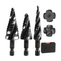 Spiral Step Drill Bit Set 4 Flute Hss Hex Shank Bits 1 8-7 8 Inch With Box For Metal Wood Plastic