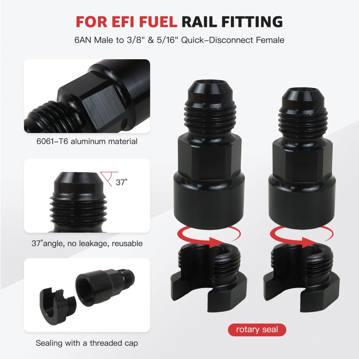 2pcs 6an Efi Flare Fitting 9 16-18unf 3 8 Id 37a Degree Sealed Aluminum 6061-t6 Fuel Rail Transmission Cooler Adapter Black