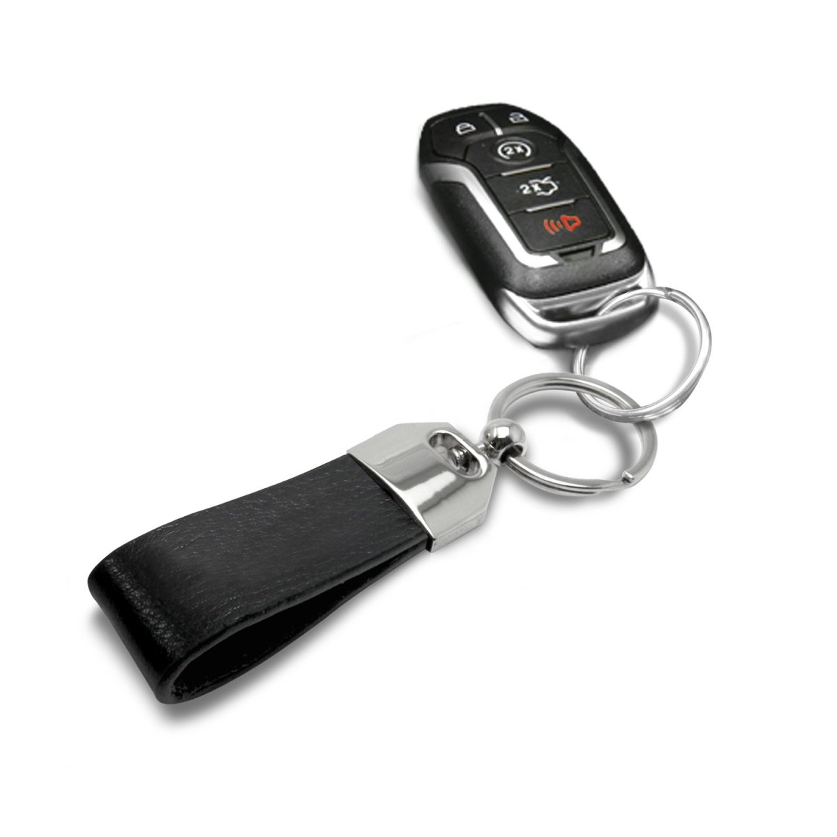 Ford Mustang Script Genuine Carbon Fiber And Leather Keychain Official Licensed Black Loop Strap With Chrome Metal Ring 2 75 In