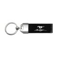 Ford Mustang Script Genuine Carbon Fiber And Leather Keychain Official Licensed Black Loop Strap With Chrome Metal Ring 2 75 In