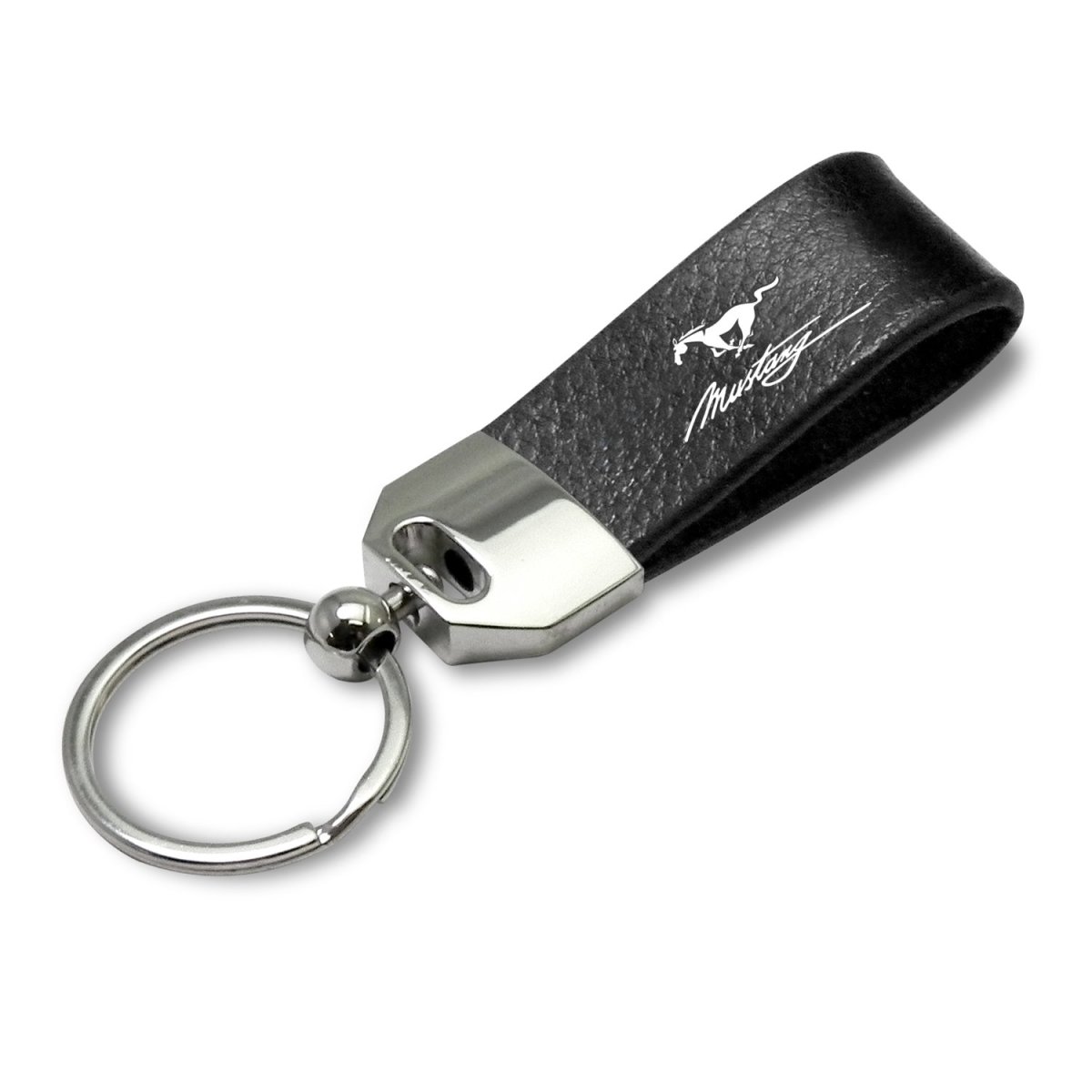 Ford Mustang Script Genuine Carbon Fiber And Leather Keychain Official Licensed Black Loop Strap With Chrome Metal Ring 2 75 In