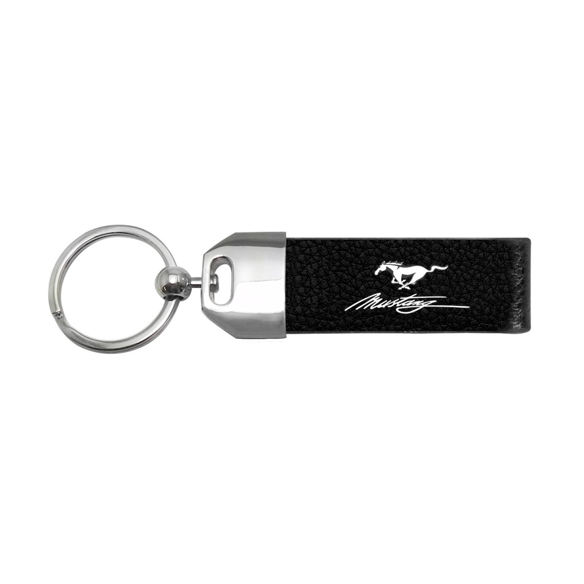 Ford Mustang Script Genuine Carbon Fiber And Leather Keychain Official Licensed Black Loop Strap With Chrome Metal Ring 2 75 In