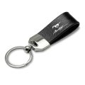 Ford Mustang Script Genuine Carbon Fiber And Leather Keychain Official Licensed Black Loop Strap With Chrome Metal Ring 2 75 In 