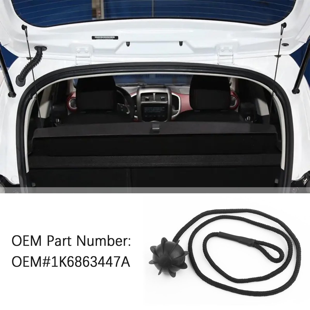 Car Rear Trunk Cargo Cover String Strap 1k6863447a Universal Lanyard With Rubber Ball And Snap For Parcel Shelf 20 47 In Length