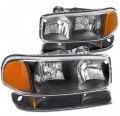 Black Headlights W Bumper Lamps Compatbile With 1999-2006 Gmc Sierra 2000-2006 Yukon 
