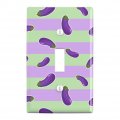 Cute Eggplant Aubergine On Stripes Pattern Plastic Wall Decor Toggle Light Switch Plate Cover 