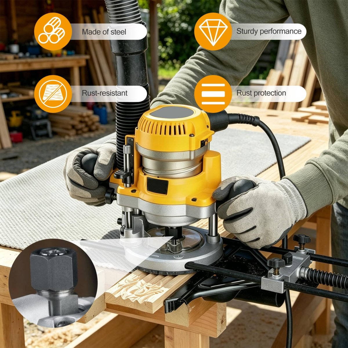 Collet Chuck Nut Set For Gof1200a Go200 Gof1300ce Gof2000ce Gof1400ce Gof1600ce And Dewalt Dw618 Dw618d M Dw618p Routers 1 2 In