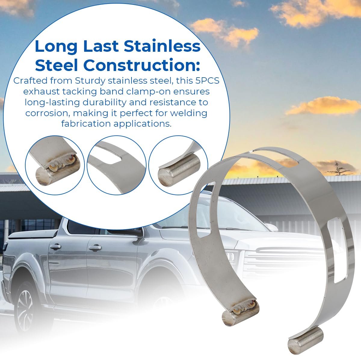 Exhaust Pipe Tacking Band Set For Tig Welding Fabrication 5 Piece Stainless Steel Clamp On Bands 2 In 3 And 4 Sizes