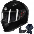 Ilm Full Face Motorcycle Street Bike Helmet With Removable Winter Neck Scarf 2 Visors Dot Model-jk313 Xl Gloss Black 