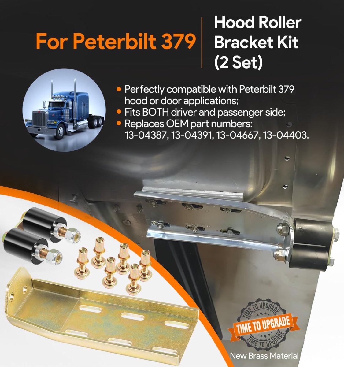 2 Pack 13-04387 For Peterbilt 379 Upper Roller Bracket Kit With Rollers And Hardware Replaces 13-04391 13-04667 13-04403 Fits