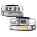 Chrome Oem-style Headlight Led Strip Front Bumper Parking Turn Signal Lamp Housing Assembly Replacement For 1999-2002 Chevy 