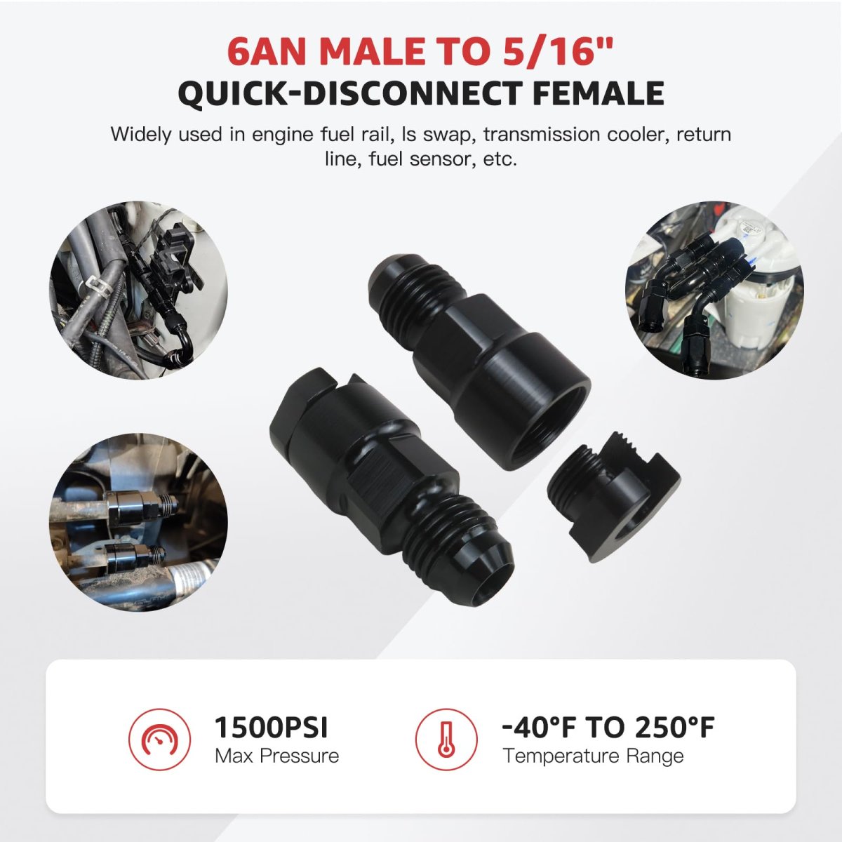 2pcs 6an Fuel Rail Fitting 9 16-18unf Thread 5 16 Id 37a Flare Seal 6061-t6 Aluminum For Ls Swap Return Line Sensor Black