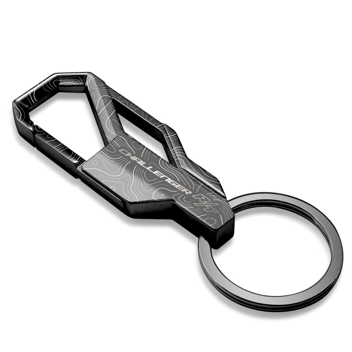 Dodge Challenger R T Laser Etched Topographic Black Carabiner Style Snap Hook Metal Key Chain Official Licensed 3 75 In X 1