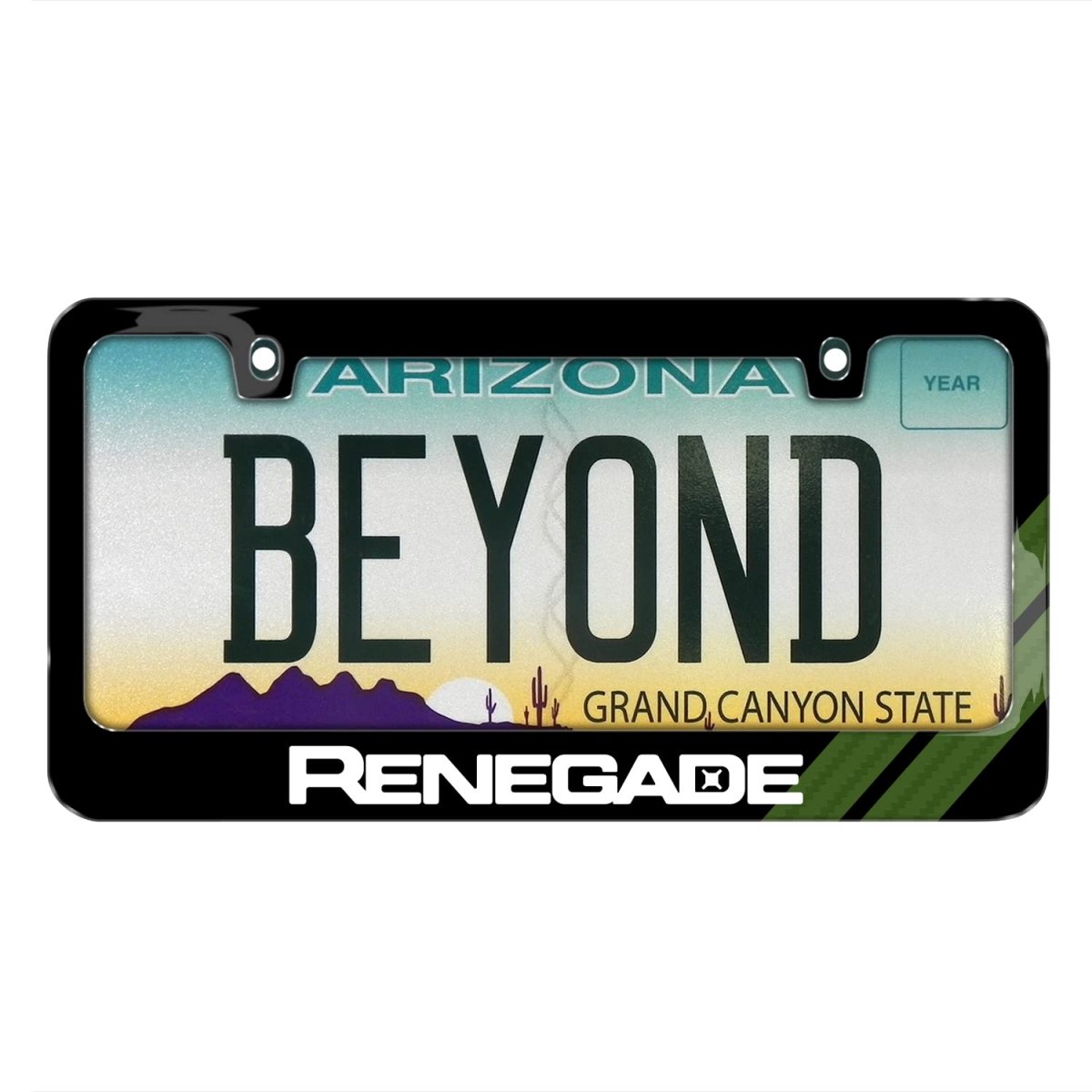 Jeep Renegade Green Stripe Black Metal License Plate Frame Official Licensed 12 In X 6 Universal Fit For Car Suv Truck