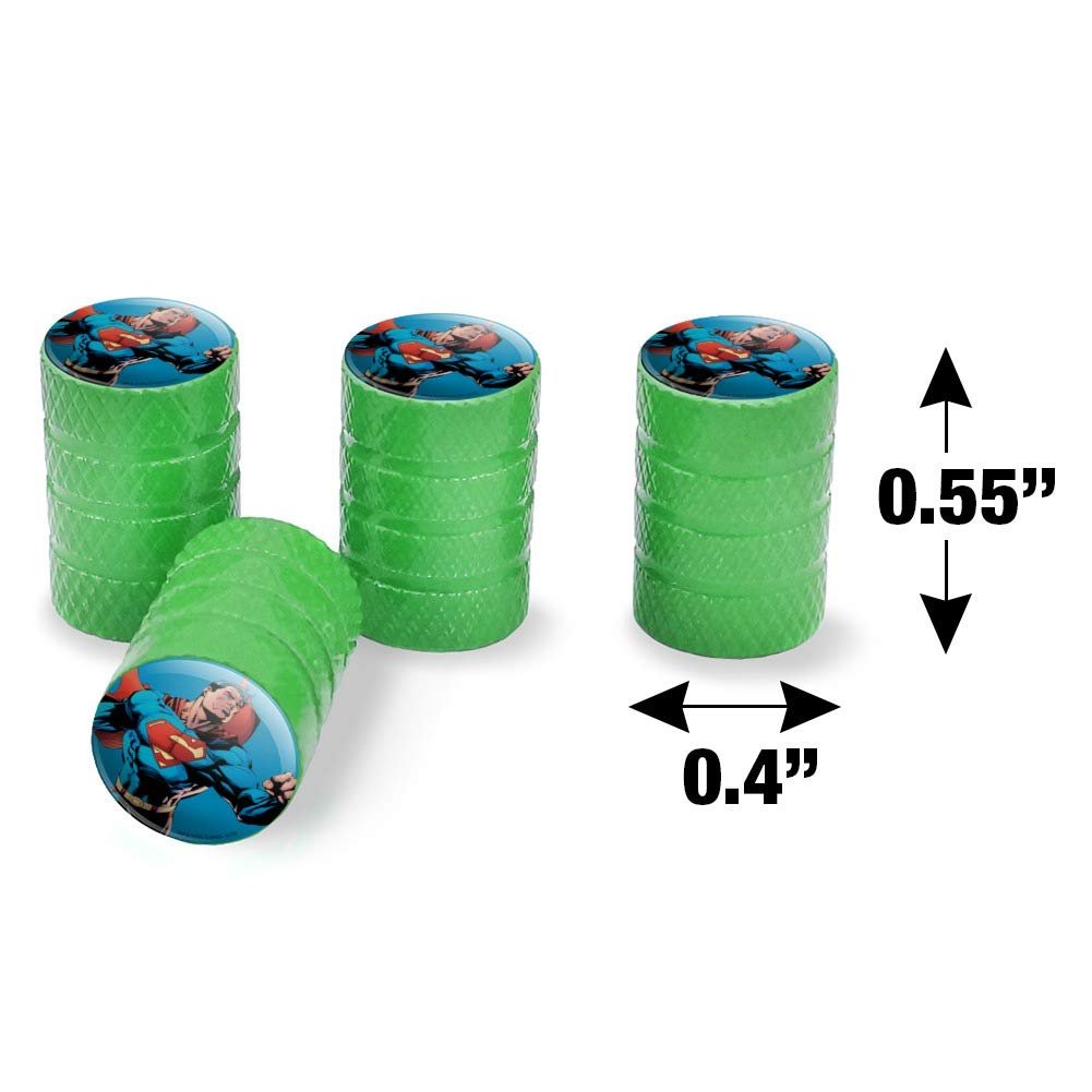 Superman Character Tire Rim Wheel Aluminum Valve Stem Caps Green Resin Topped Air Covers For Cars Trucks And Vans 4 Piece Set