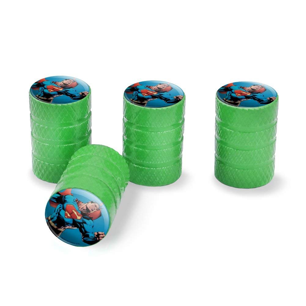 Superman Character Tire Rim Wheel Aluminum Valve Stem Caps Green Resin Topped Air Covers For Cars Trucks And Vans 4 Piece Set