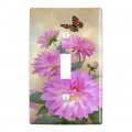 Pink Dahlia Flowers And Butterfly Plastic Wall Decor Toggle Light Switch Plate Cover 