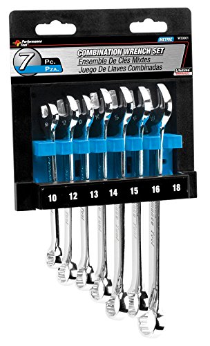 W30001 7 Piece Metric Combination Wrench Set 10 To 18 Mm Polished Chrome Alloy Steel With Rounded Box Ends For Increased Torque