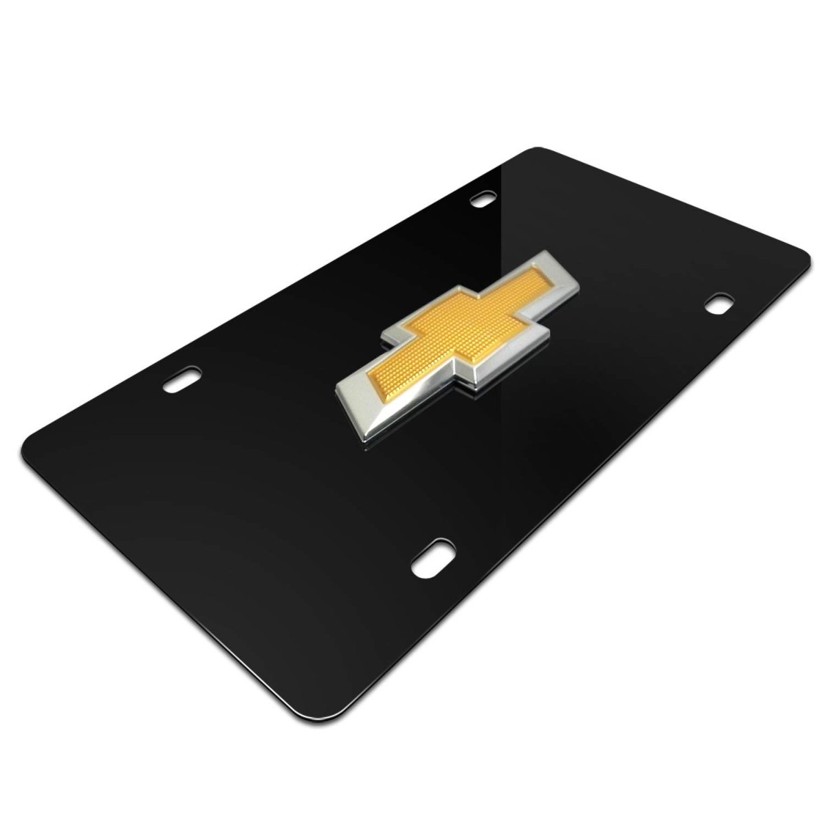 Chevrolet 3d Logo Black Stainless Steel License Plate Universal Fit For Cars