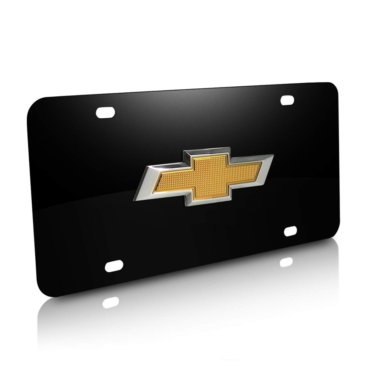 Chevrolet 3d Logo Black Stainless Steel License Plate Universal Fit For Cars