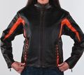 Womens Black And Orange Leather Motorcycle Jackets Size Xl X-large 