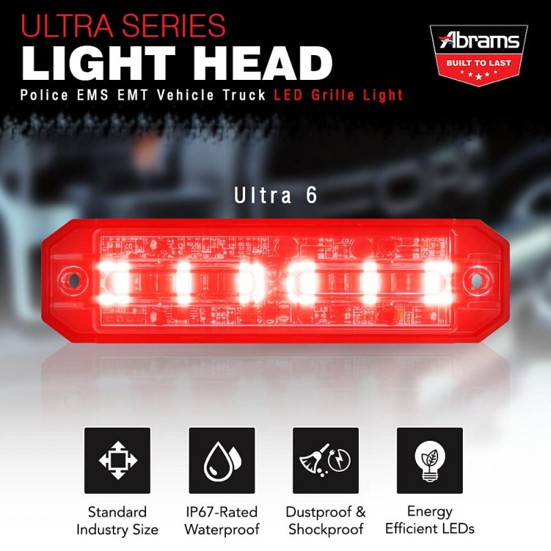 Abrams Ultra Series Light Head Amber 18w 6 Led Sae Class-1 Tow Truck Snow Plow Construction Vehicle Grille Surface Mount Strobe