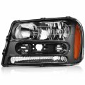 Ocpty Headlight Assembly Pair Replacement For Chevrolet Trailblazer 2002-2009 For Ext 2002-2006 Black Housing Amber Reflector