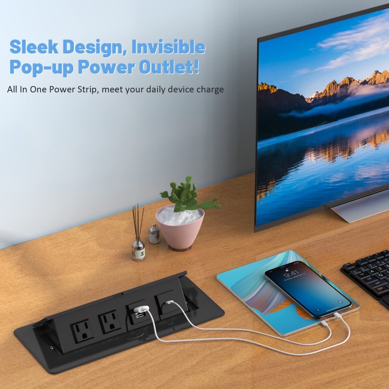 Pop Up Power Strip With Pd 30w Usb Ports Recessed Grommet Outlet Hub Connectivity Box Outlets Socket For Table Conference Room