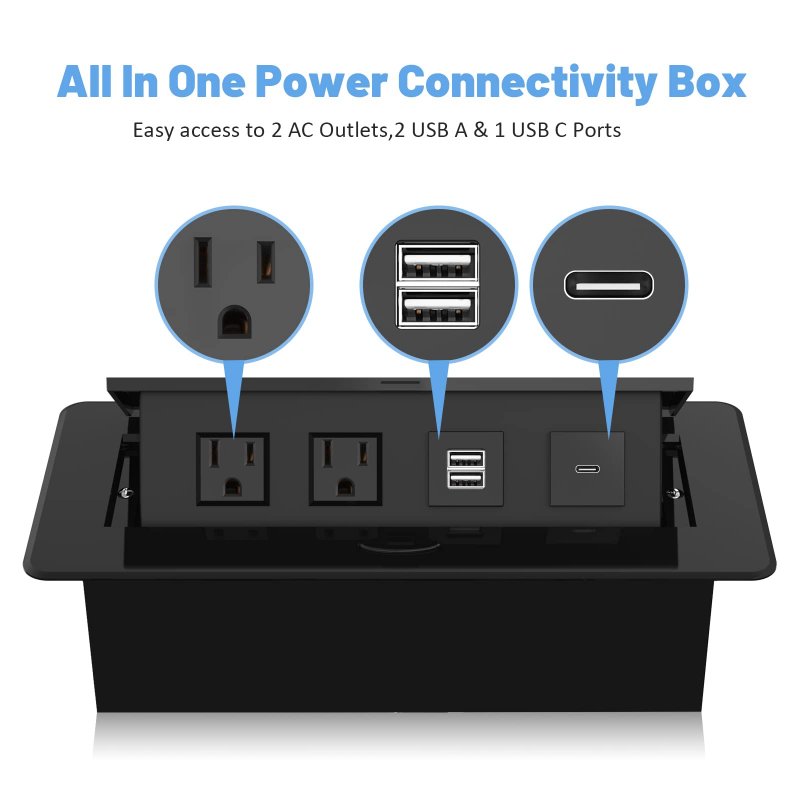 Pop Up Power Strip With Pd 30w Usb Ports Recessed Grommet Outlet Hub Connectivity Box Outlets Socket For Table Conference Room
