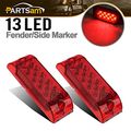 Partsam 2x Red 6 X 2 Sealed Rectangular Rectangle Clearance Marker Lamp 13led Truck Trailer Light