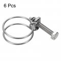 Uxcell 6pcs Double Wire Hose Clamp 40-45mm Adjustable Stainless Steel Clips With M8 Bolt For Dust Collection Pump Pipe