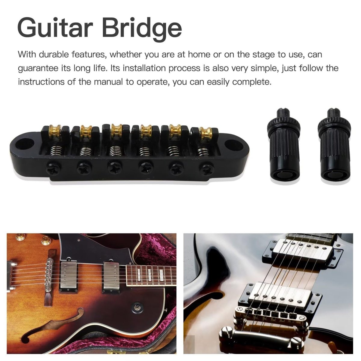 Tune O Matic Bridge With Roller Saddles For Epiphone Les Paul Sg Es Dot Black Finish 12 In Radius Includes M8 Threaded Posts
