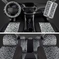 Carxs Leopard Print Seat Covers Full Set Includes Matching Belt Pads And Steering Wheel Cover Two-tone Cheetah Gray For Cars 