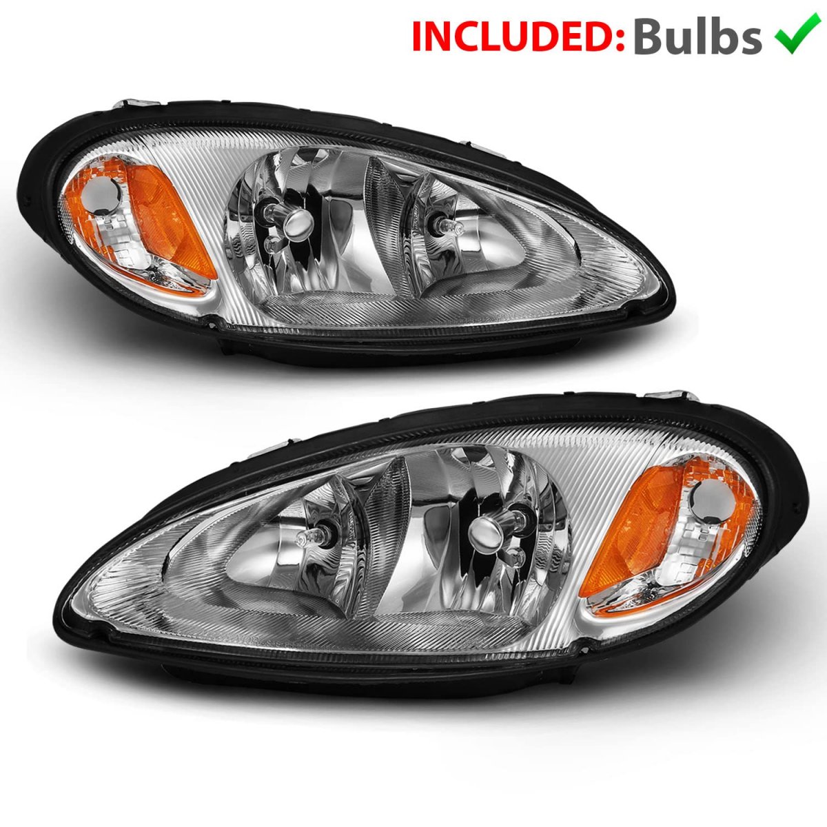 Amerilite Replacement Headlights Turn Siganl Assembly For 2001-2005 Pt Cruiser Oe Factory Style Halogen Bulbs Chrome Pair