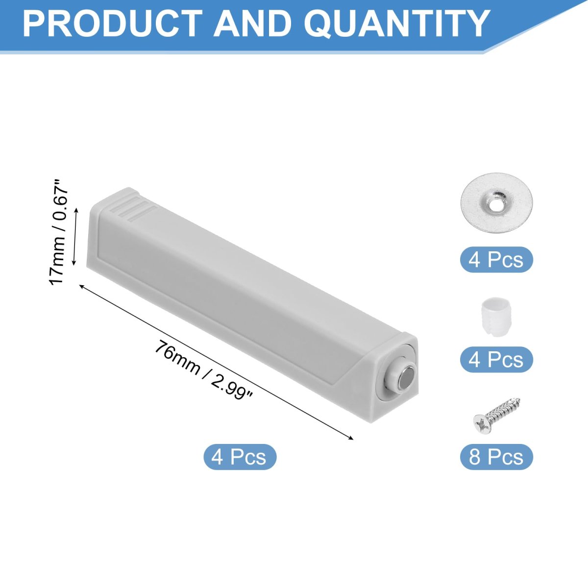 4 Pcs Magnetic Push Latches For Cabinet Door 2 99x1 26 In To Open Latch Hardware Hidden Release Drawer Pull Closet Plastic Grey