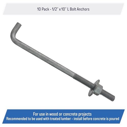 1 2 X 10-inch Galvanized Threaded Anchor Bolts With Hardware For Wood Concrete 10 Pack