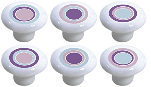 6 Pink Purple Blue Retro Circles Ceramic Cabinet Drawer Pull Knobs