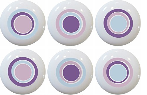 6 Pink Purple Blue Retro Circles Ceramic Cabinet Drawer Pull Knobs
