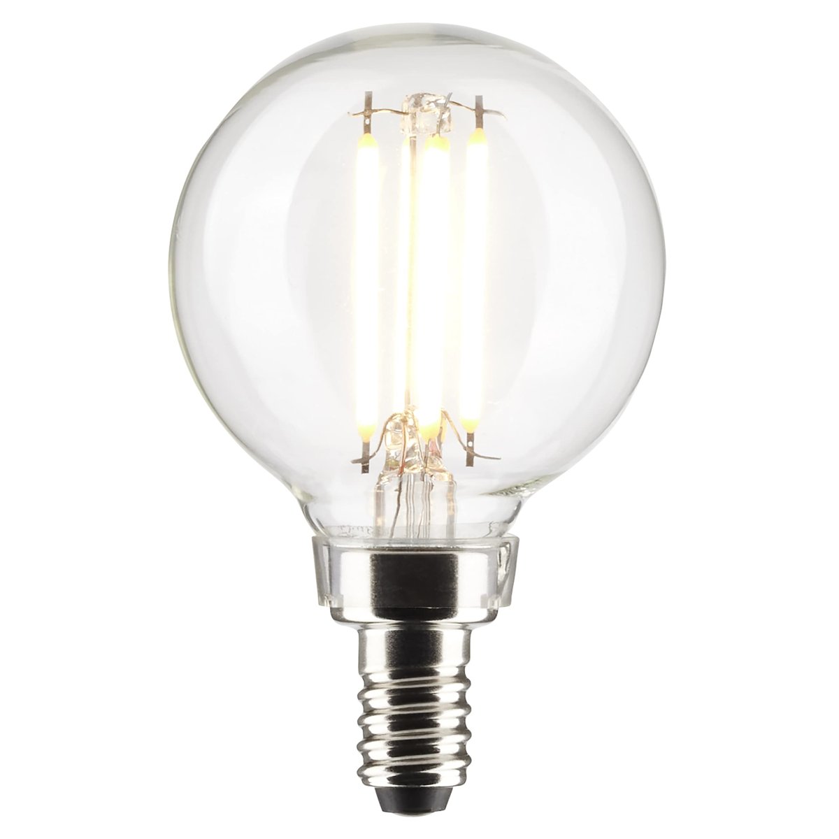 Satco S21204 4w G16 5 Led Filament Lamp Clear Candelabra Base 2700k Warm White 350 Lumens 120v 40w Incandescent Equivalent Wet