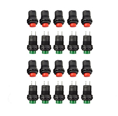 Honbay 20 Pcs 1 2inch Thread Green Red Cap Spst Latching Type Push Button Switch Off-on