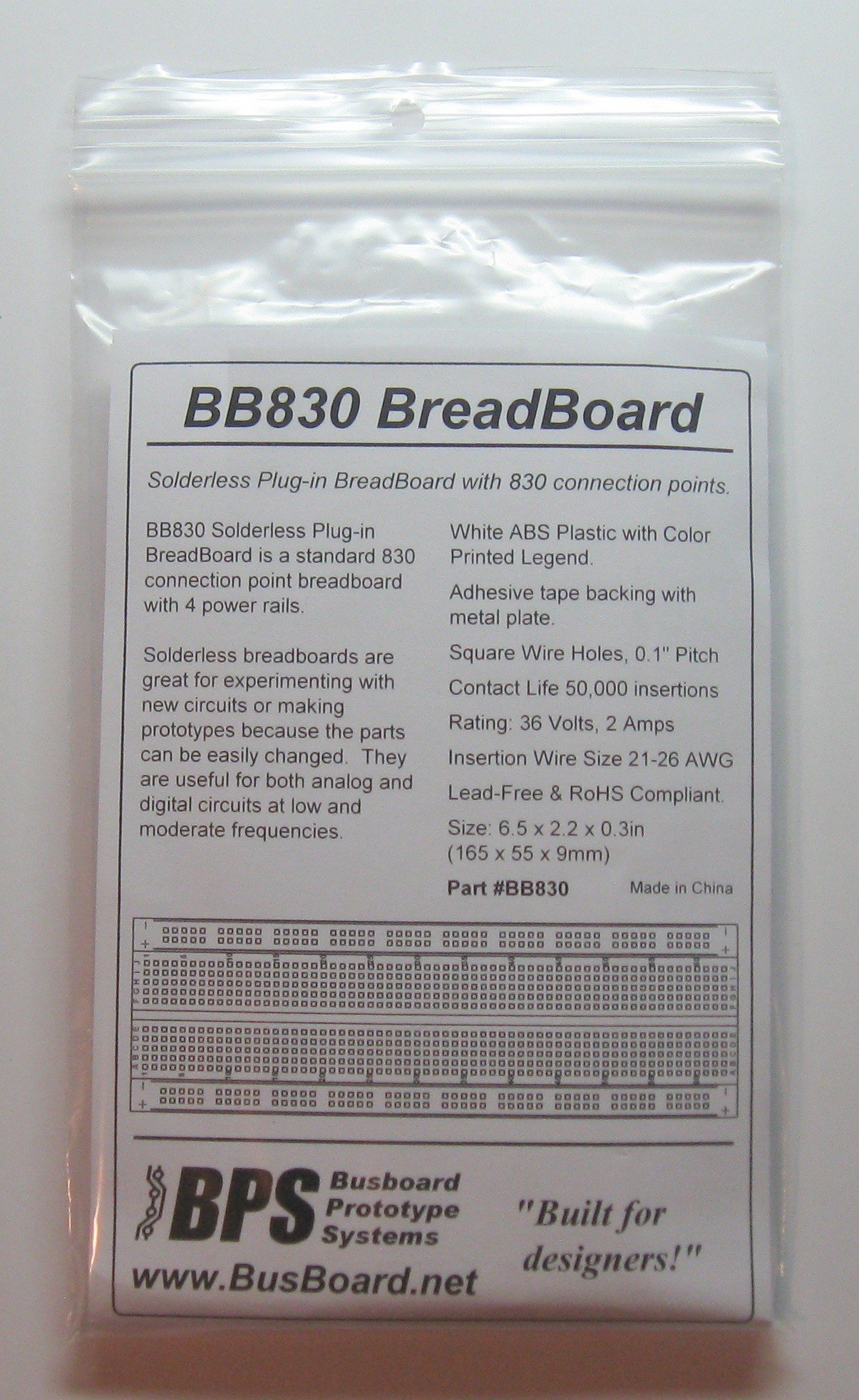BB830 Solderless Plug-in BreadBoard 4 Power Rails Tie-Points 6.5 X 2.2 0.3in