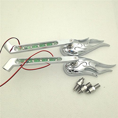 Custom Chromed Flame Shape Led Turn Signal Integrate Mirrors For All Kawasaki Suzuki Cruiser Bikes B019dkgtys