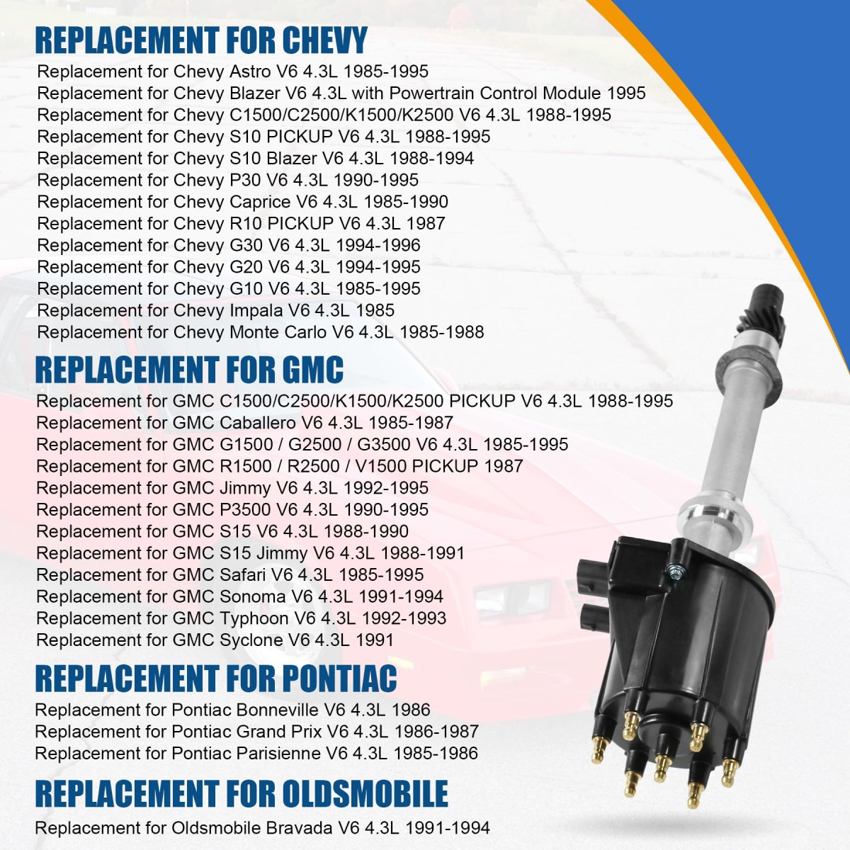 Ignition Distributor With Cap Rotor Replacement For Chevy Astro C1500 C2500 K1500 S10 Caprice Gmc Caballero G1500 Jimmy Replace