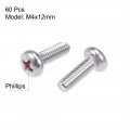 Uxcell M4x12mm Machine Screws Pan Phillips Cross Head Screw 304 Stainless Steel Fasteners Bolts 8mm Dia 60pcs