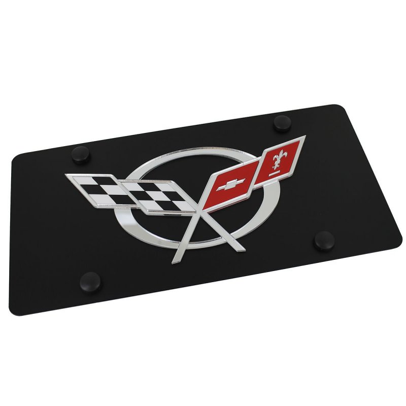 Chevrolet Corvette C5 Flags License Plate 1996 To 2004 Compatible Carbon Steel Black 12 In X 6 Standard Size