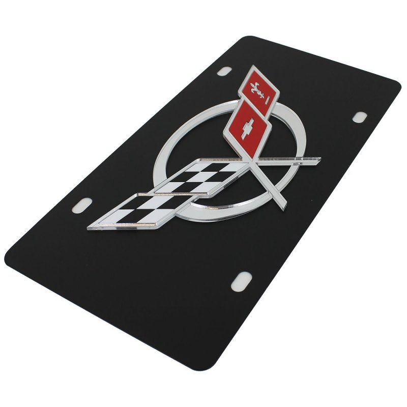 Chevrolet Corvette C5 Flags License Plate 1996 To 2004 Compatible Carbon Steel Black 12 In X 6 Standard Size
